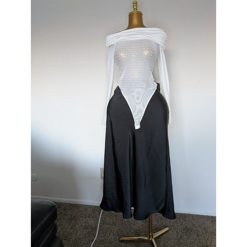 A New Day Black Maxi Satin Maxi Slip Maxi Skirt Elastic Waist Size L